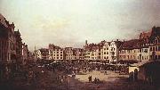 Bernardo Bellotto, Ansicht von Dresden, Der Altmarkt von der Seegasse aus